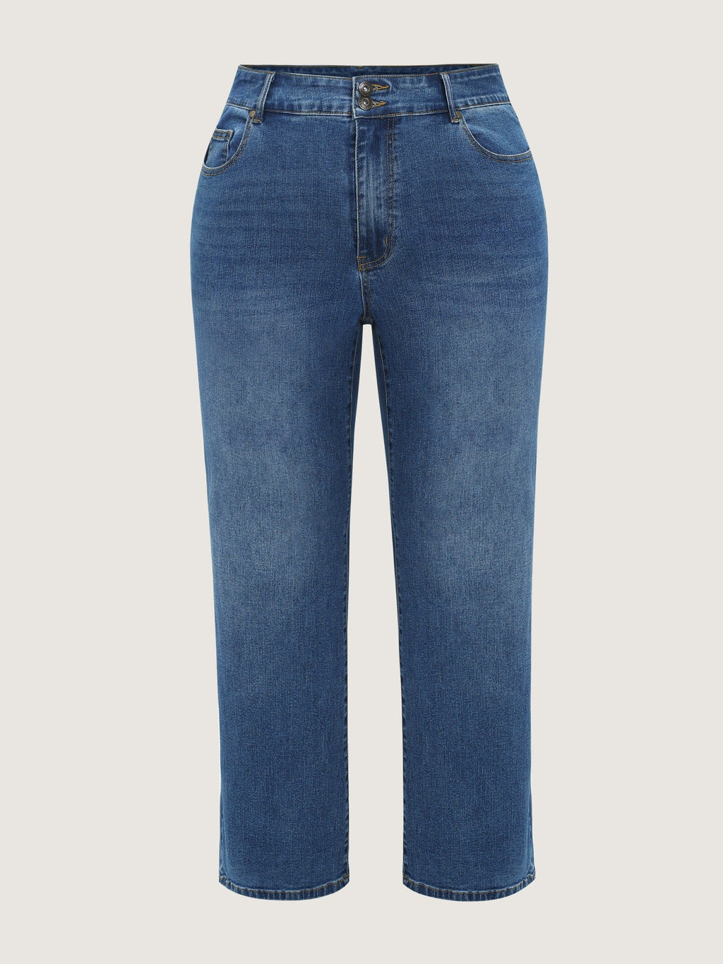 Stretch Double Button Straight Leg Jeans