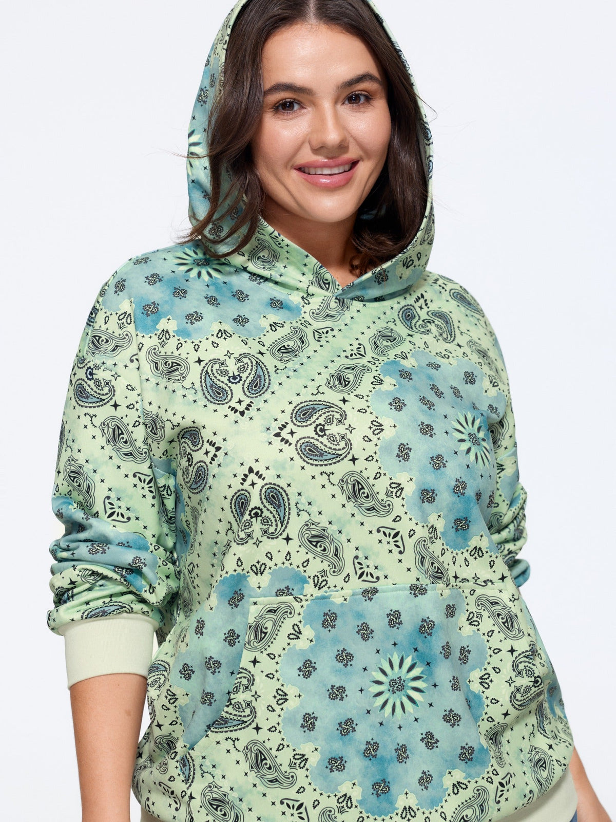 Supersoft Paisley Print Pocket Hoodie Sweatshirt