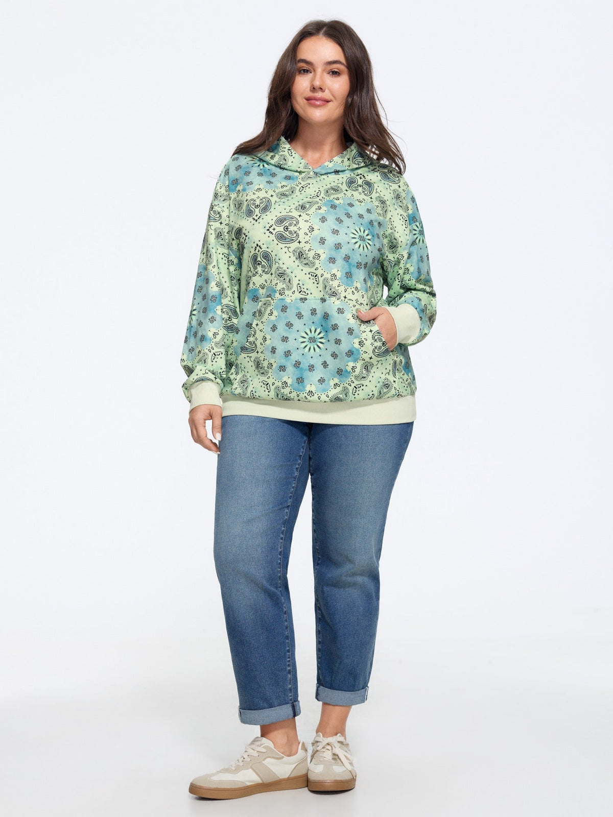 Supersoft Paisley Print Pocket Hoodie Sweatshirt