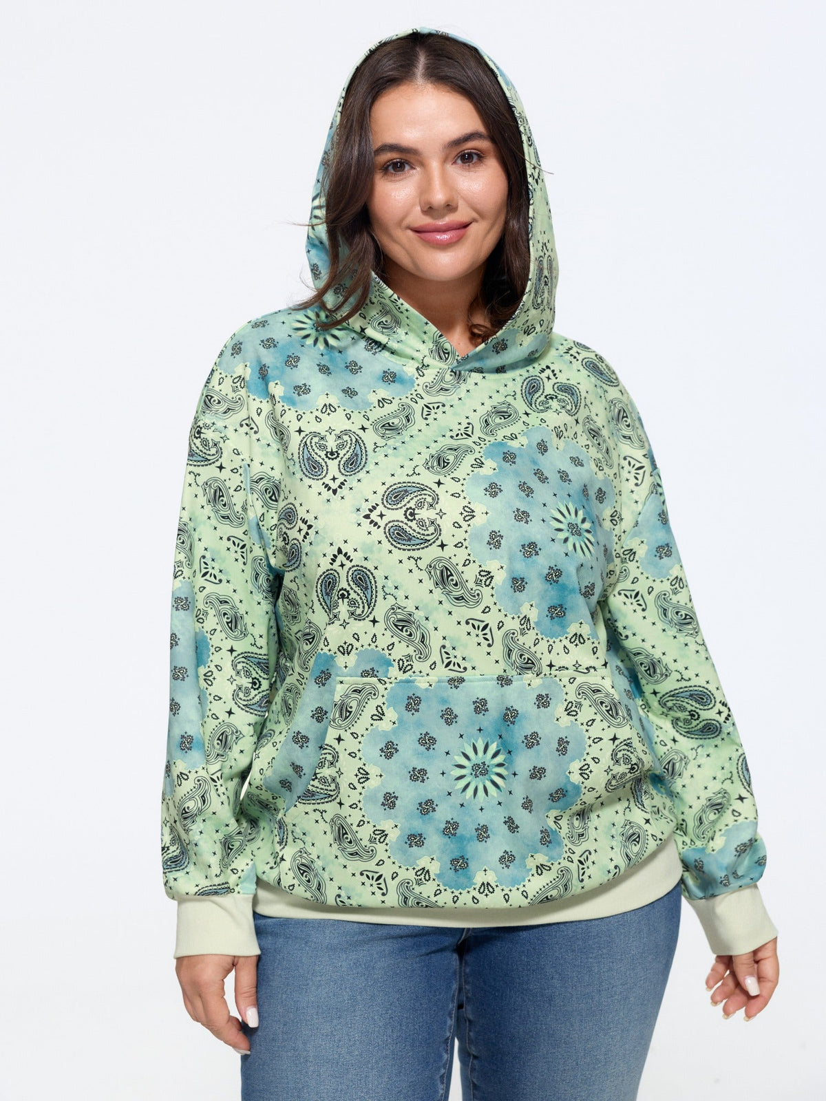 Supersoft Paisley Print Pocket Hoodie Sweatshirt