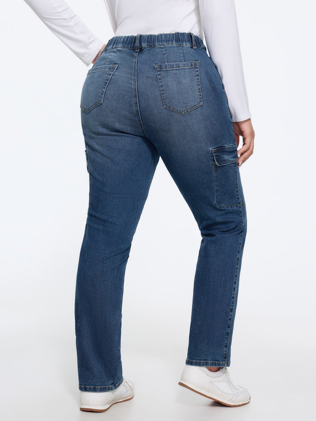 Stretch Drawstring Waist Patch Pockets Jeans