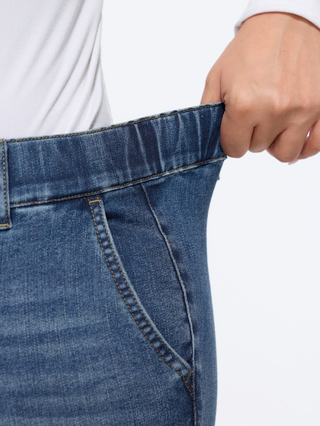 Stretch Drawstring Waist Patch Pockets Jeans