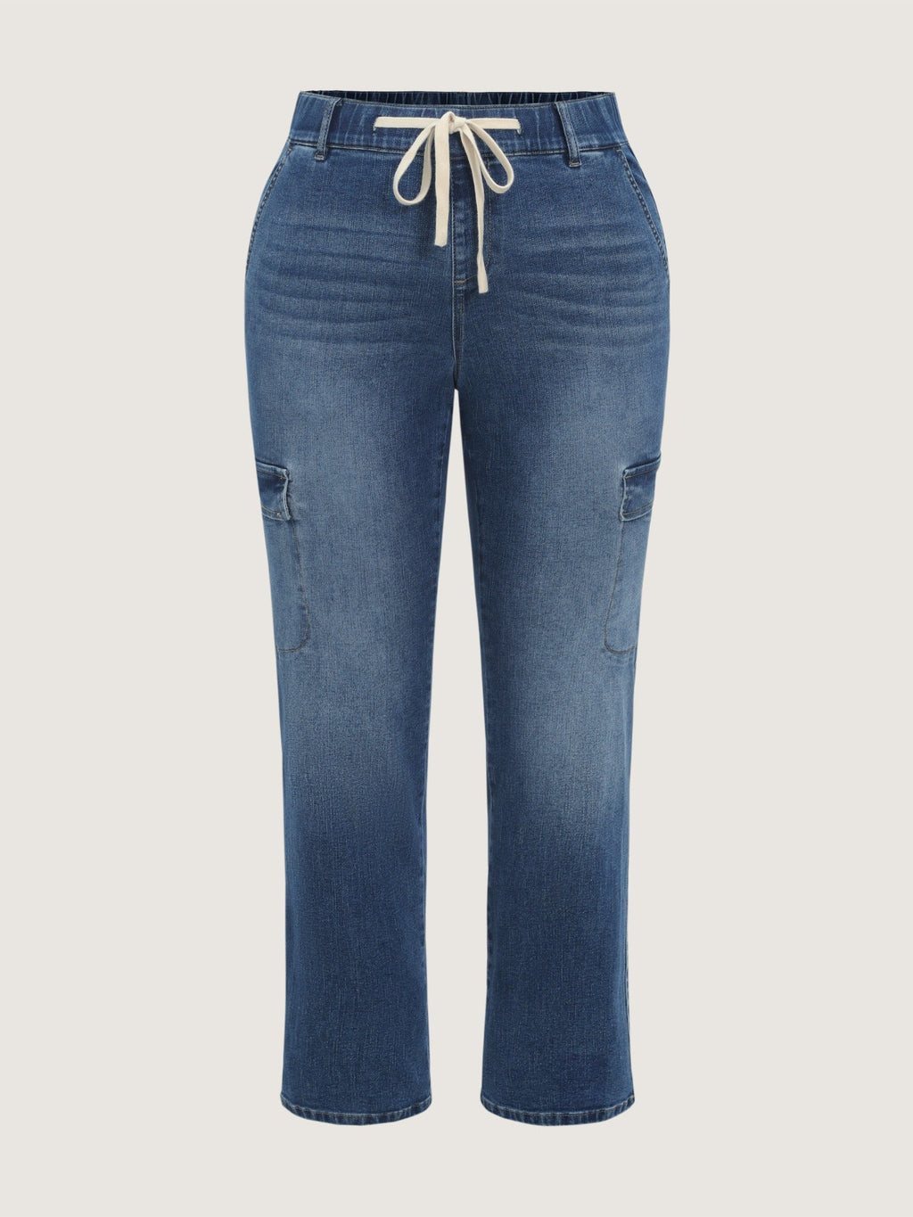 Stretch Drawstring Waist Patch Pockets Jeans