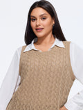 Crew Neck Hollow‑Out Cable Knit Sweater Vest