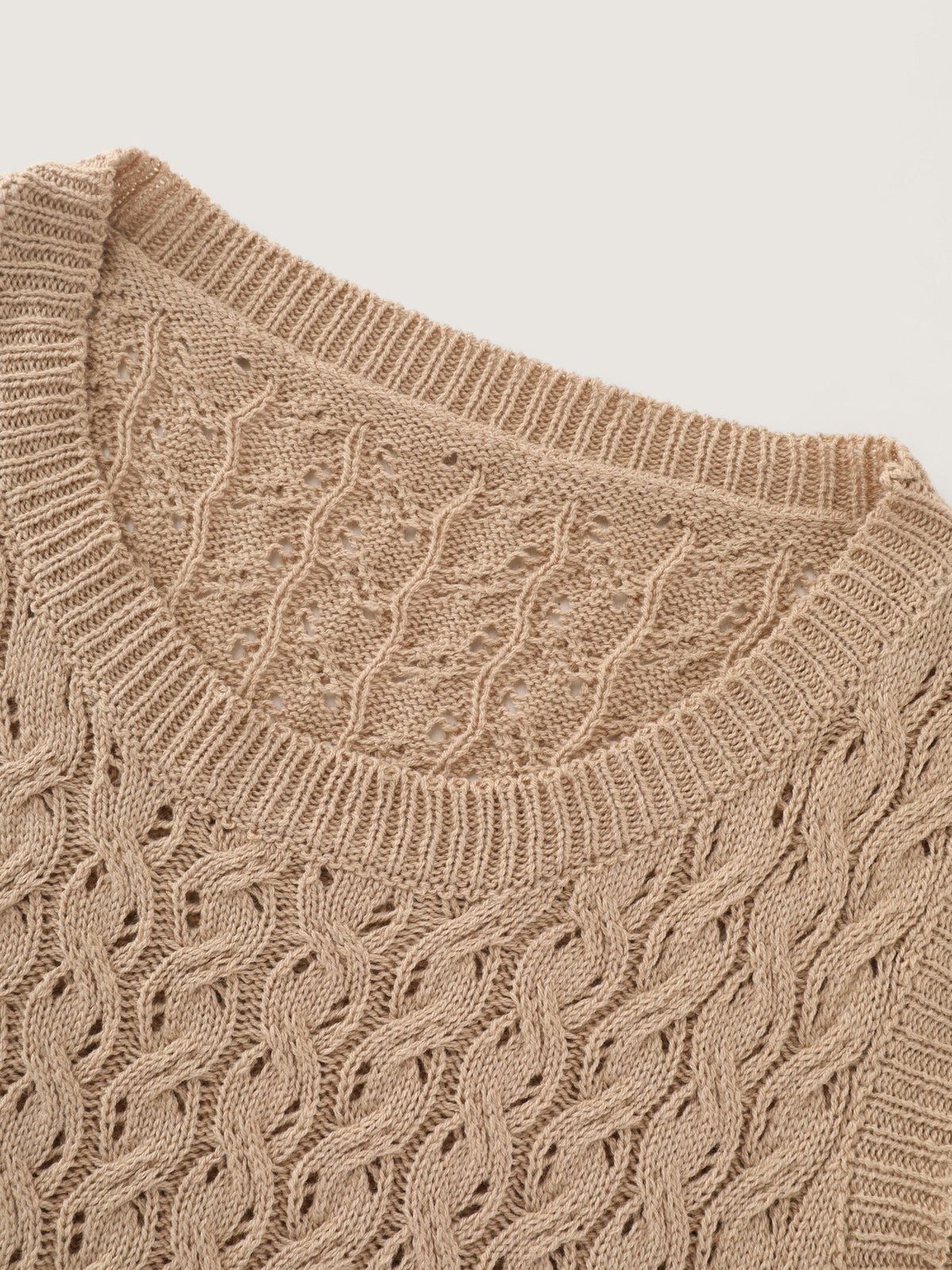 Crew Neck Hollow‑Out Cable Knit Sweater Vest