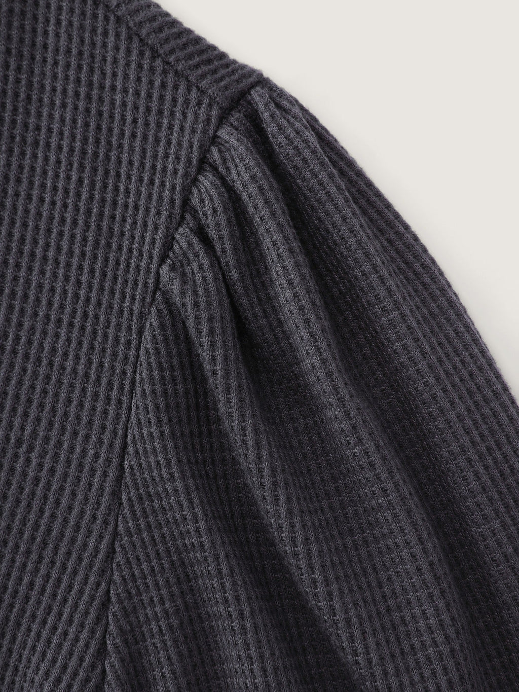 Crew Neck Button Detail Cuff Waffle Knit T-Shirt