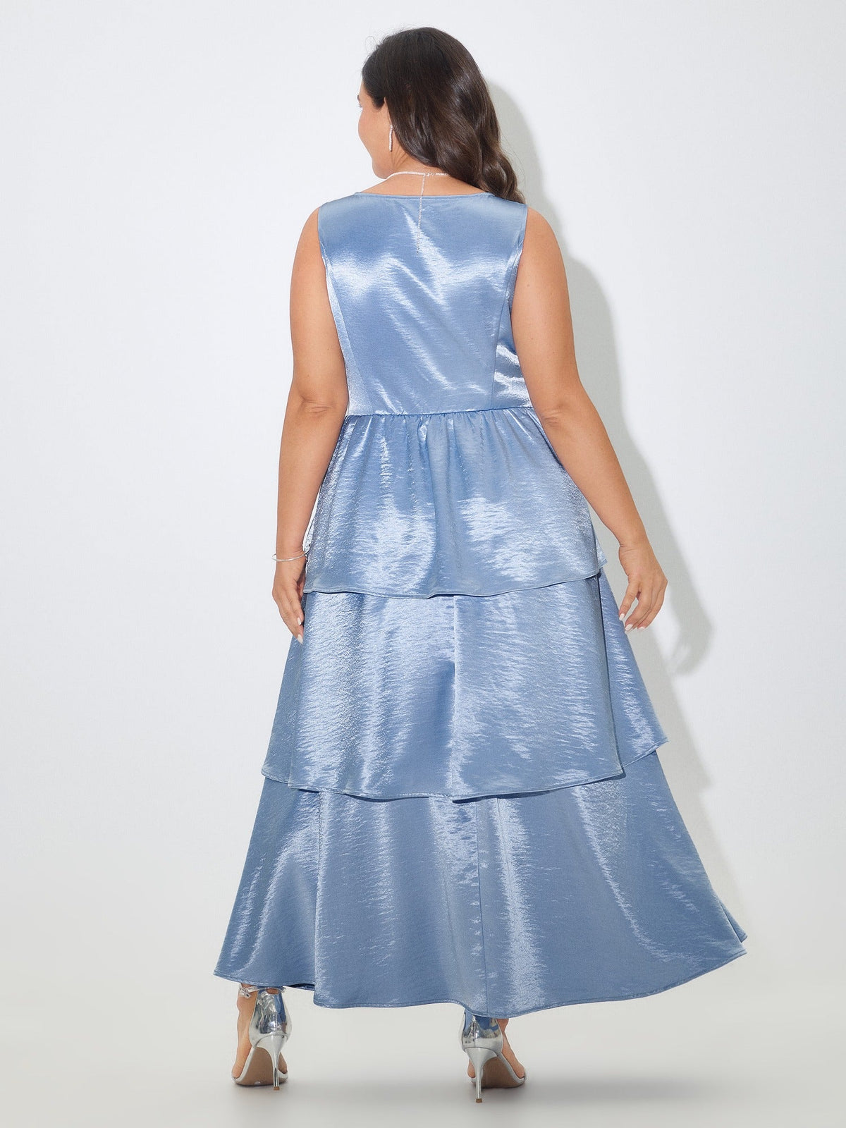 Shiny Satin Layered Sleeveless Maxi Dress
