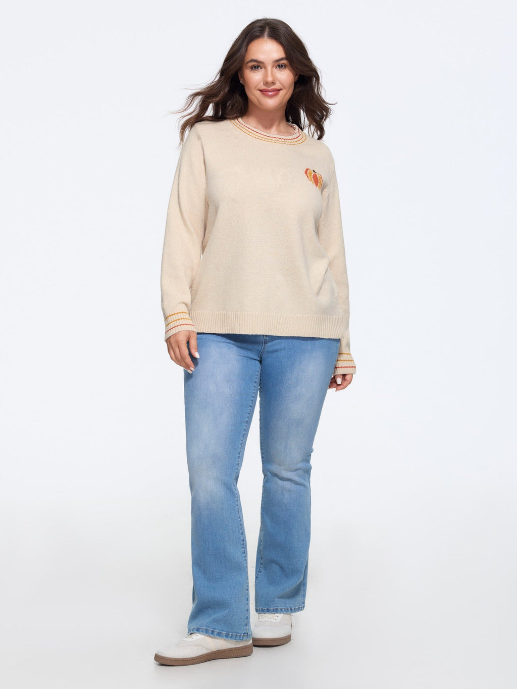 Pumpkin Jacquard Pattern Crew Neck Pullover