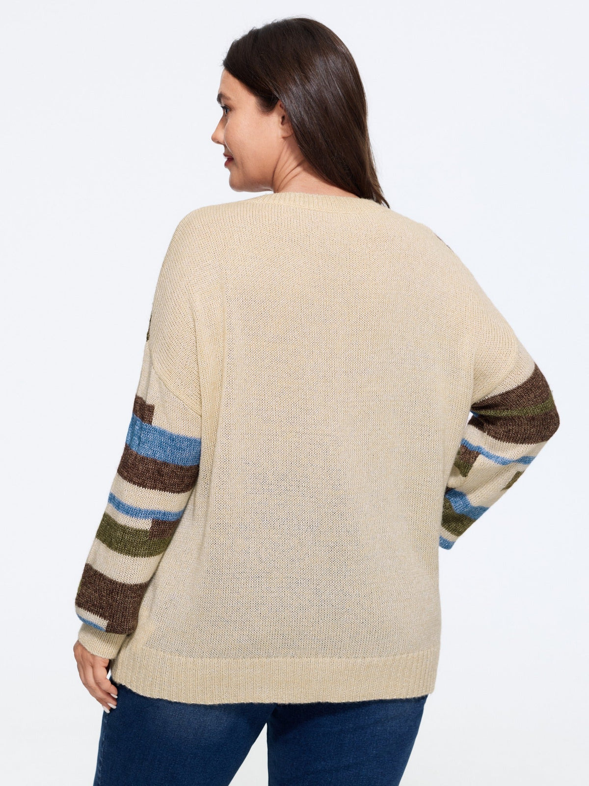 Crew Neck Colorblock Drop Shoulder Pullover
