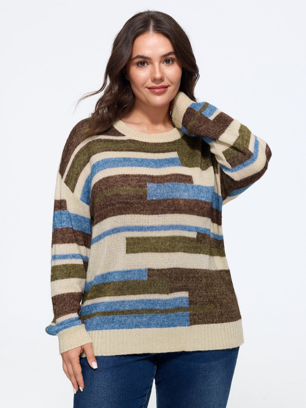 Crew Neck Colorblock Drop Shoulder Pullover