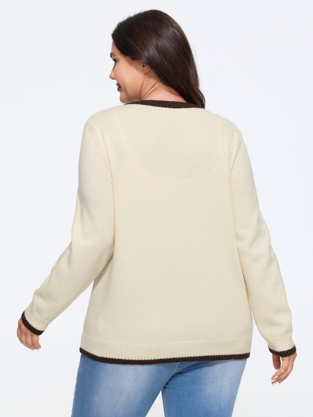 Floral Embroidery Contrast Trim Tie Front Cardigan