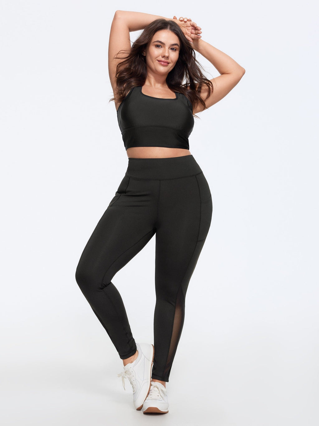 Stretch Mesh Panel Side Pocket Yoga Leggings
