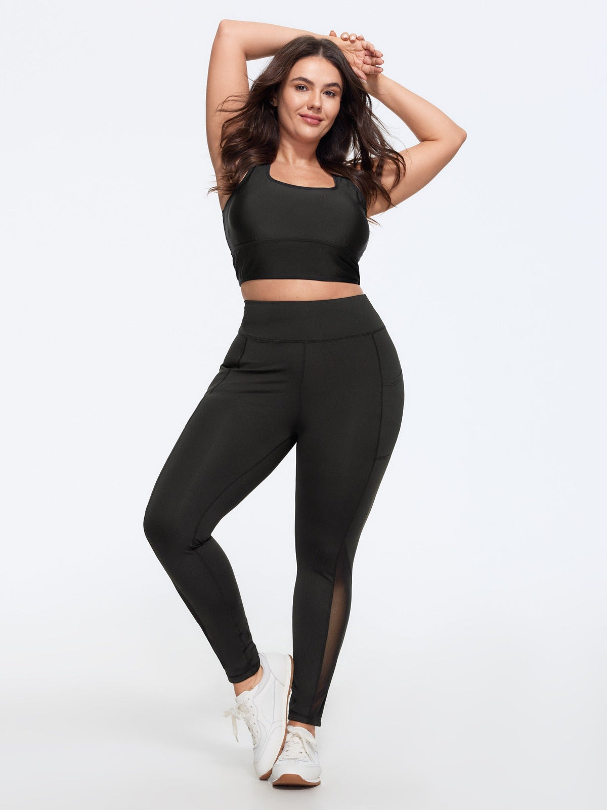 Stretch Mesh Panel Side Pocket Yoga Leggings