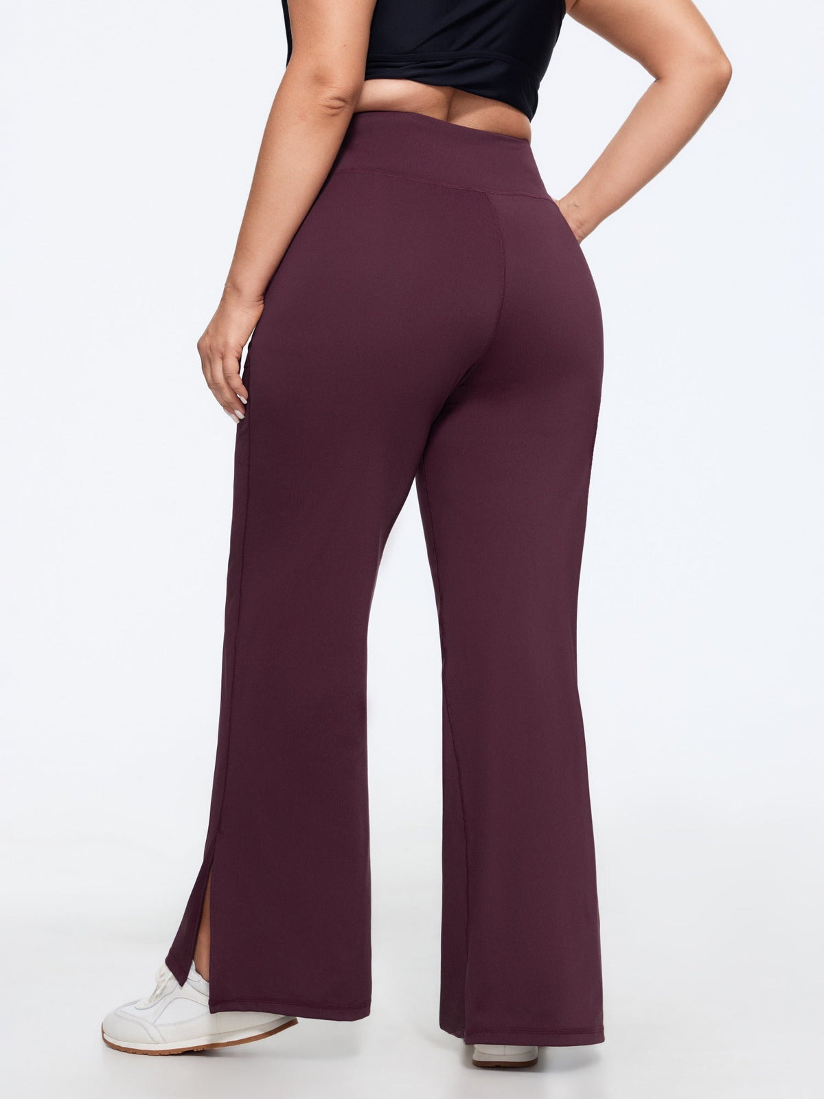 Stretch Crossover Waist Pocket Split Hem Leggings