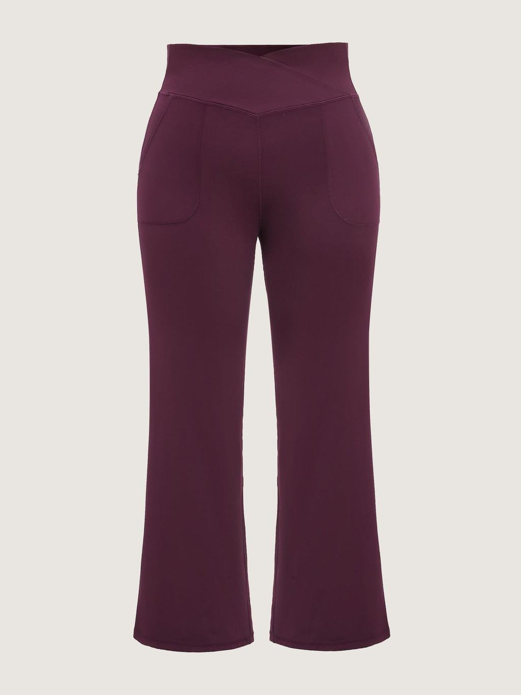 Stretch Crossover Waist Pocket Split Hem Leggings