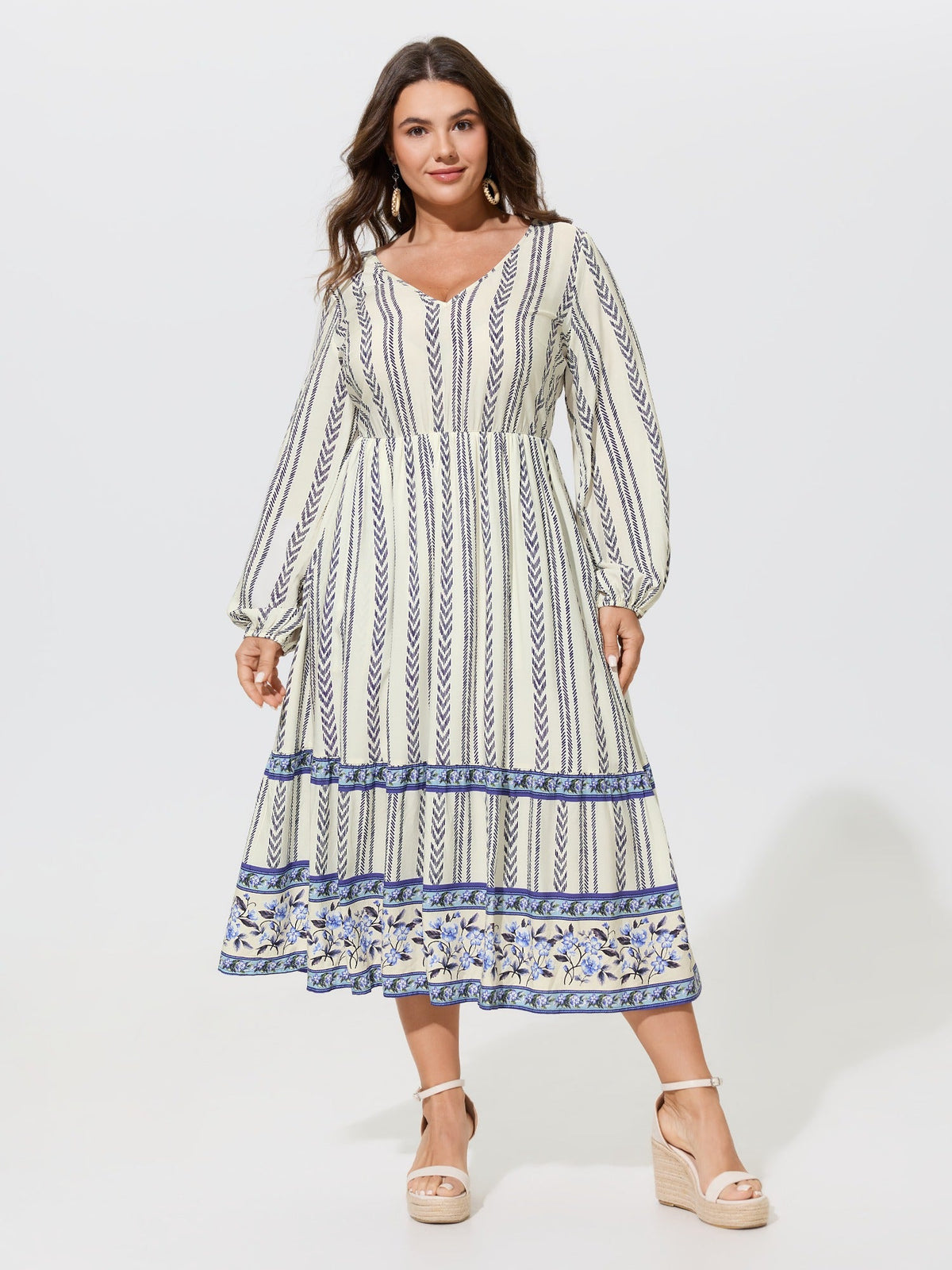 Supersoft Boho Print Balloon Sleeve Tiered Midi Dress