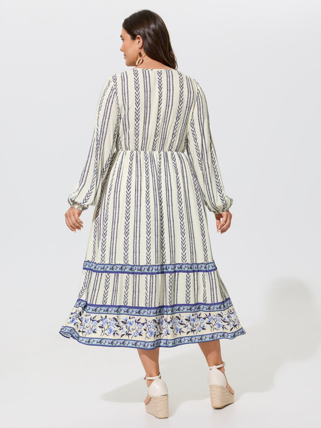 Supersoft Boho Print Balloon Sleeve Tiered Midi Dress