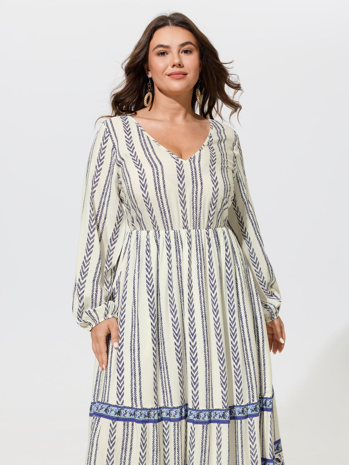Supersoft Boho Print Balloon Sleeve Tiered Midi Dress