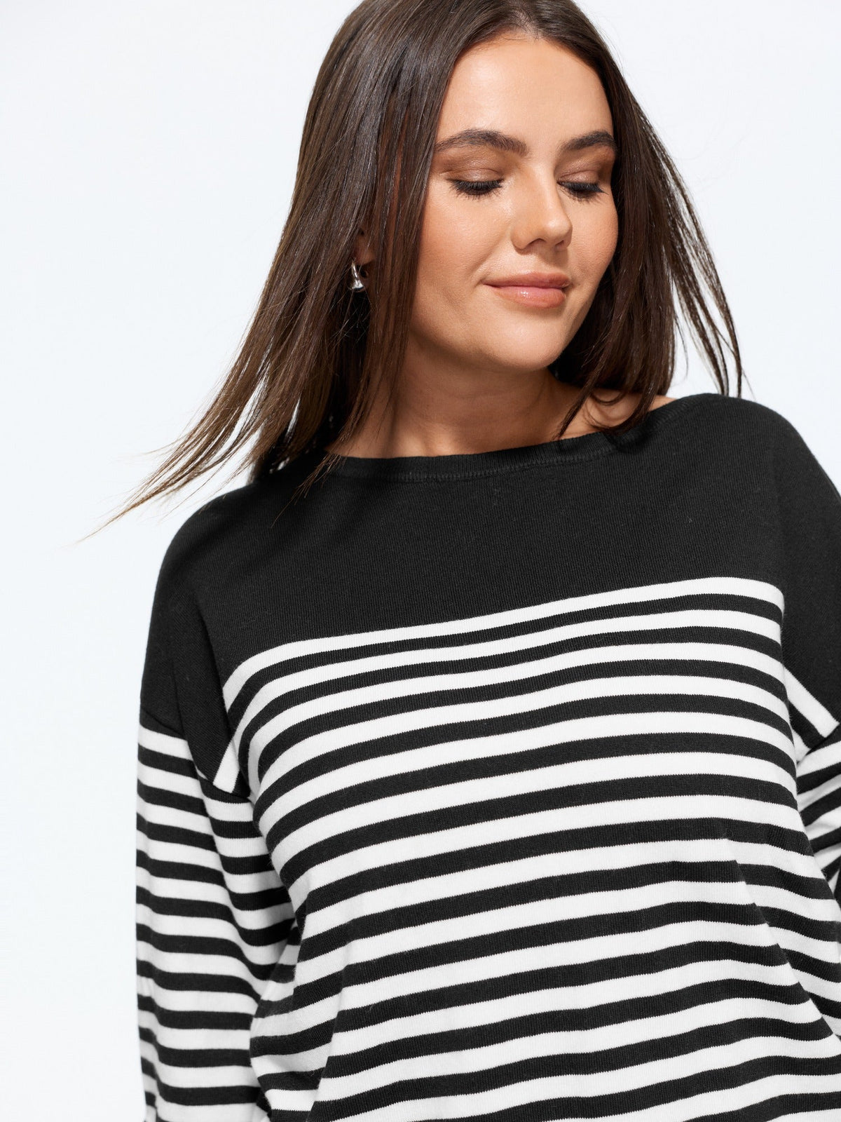 Color Block Stripe Balloon Sleeve Casual Pullover