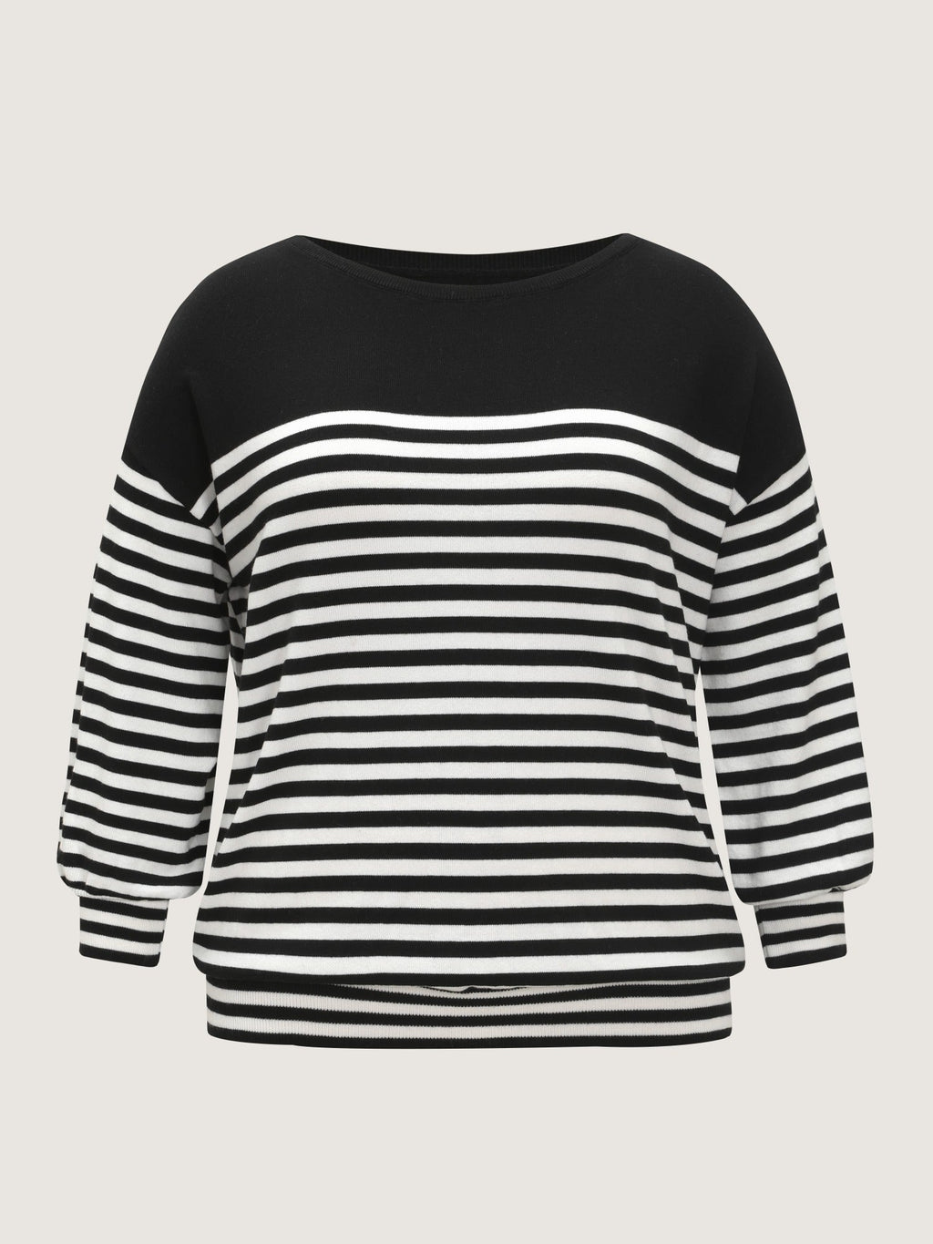 Color Block Stripe Balloon Sleeve Casual Pullover