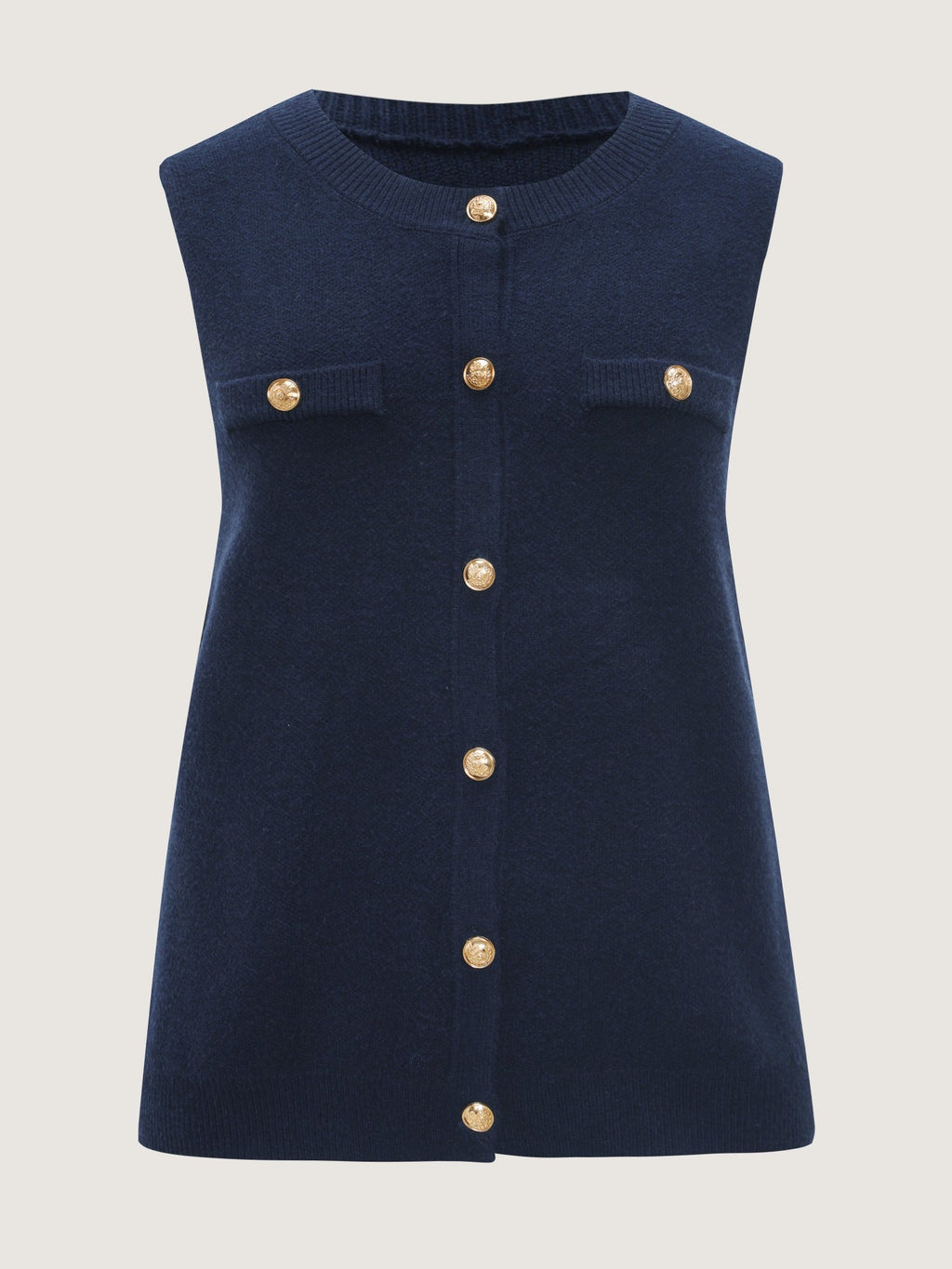Supersoft Crew Neck Gold Button Front Sweater Vest