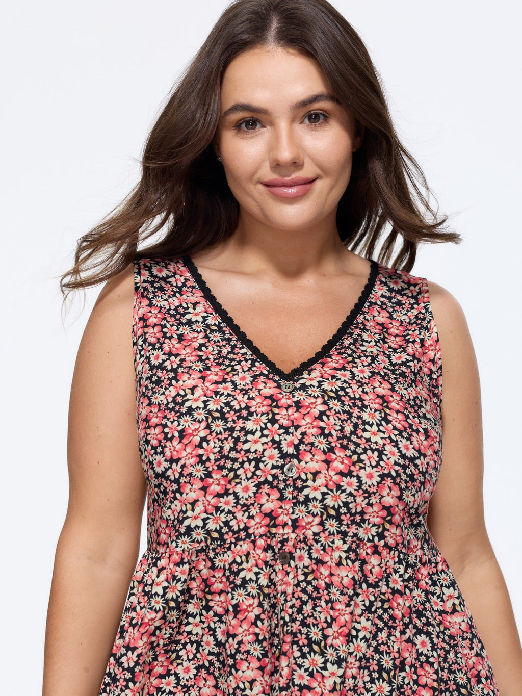 Supersoft Ditsy Floral Print Lace Trim Tank Top