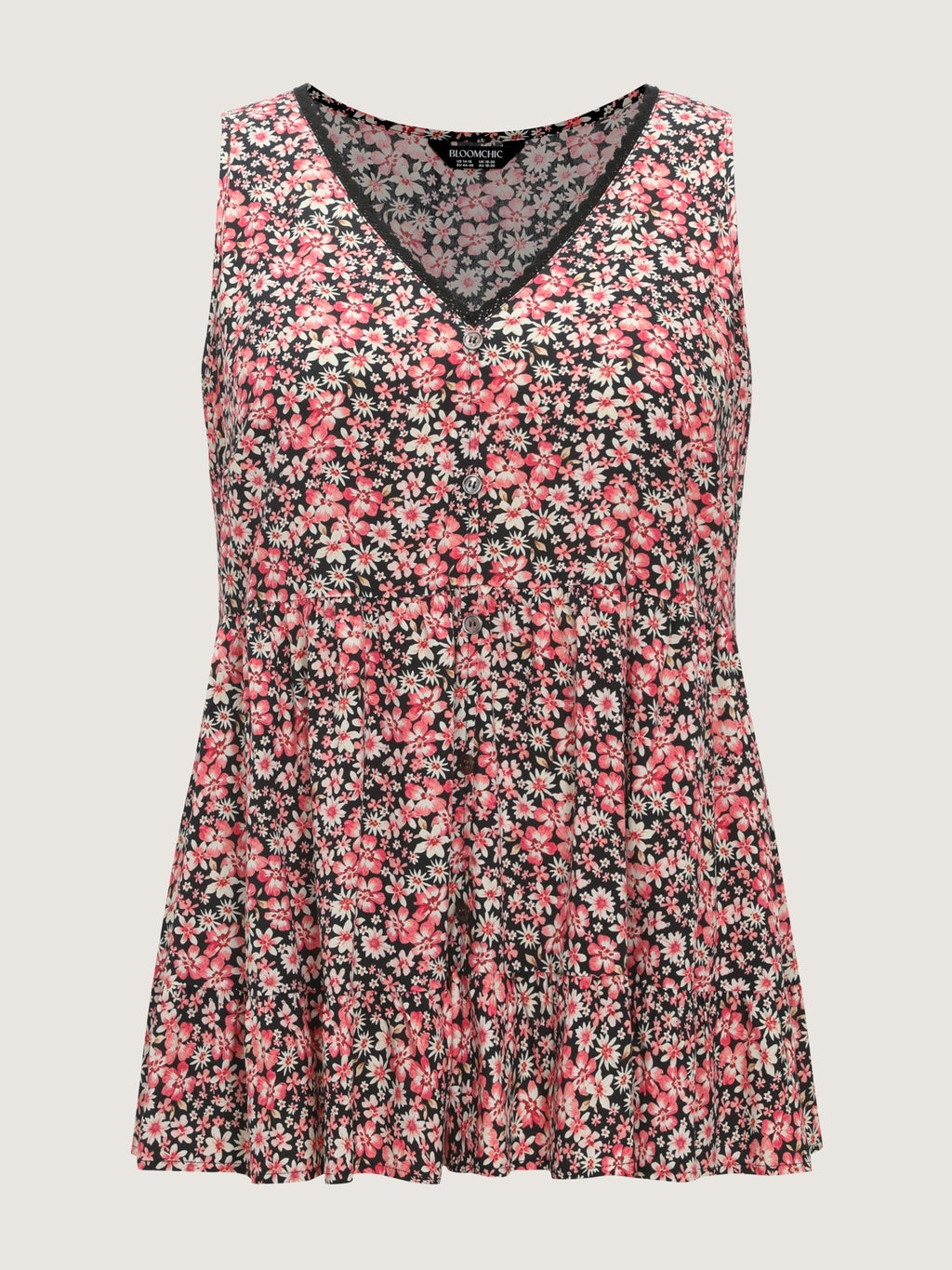Supersoft Ditsy Floral Print Lace Trim Tank Top