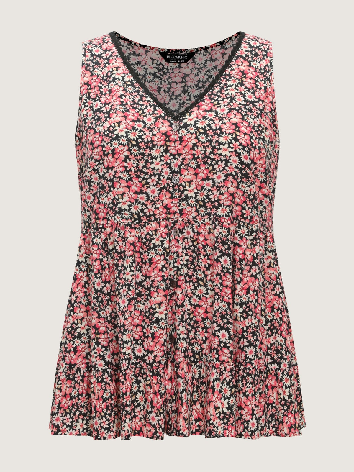 Supersoft Ditsy Floral Print Lace Trim Tank Top