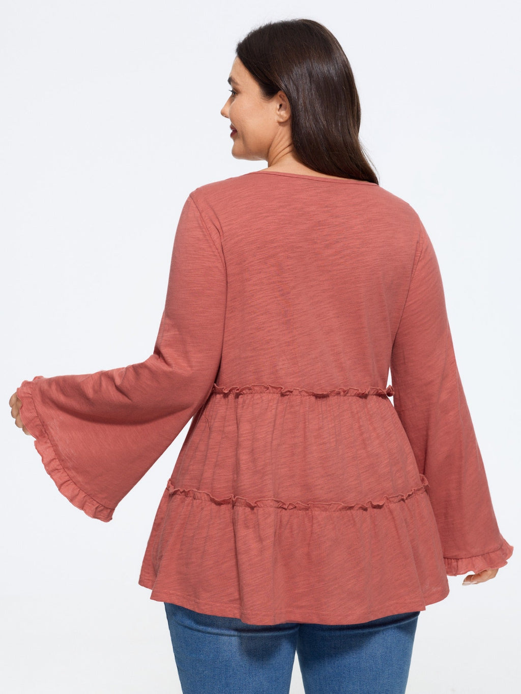 Cotton Bell Long Sleeve Tiered Ruffle Top