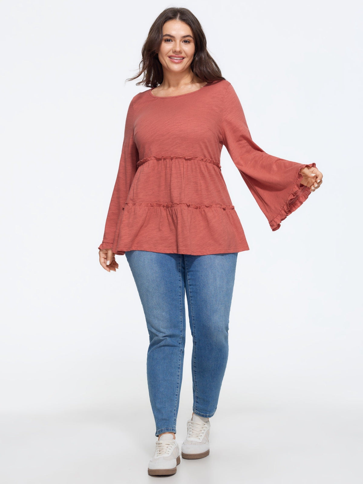 Cotton Bell Long Sleeve Tiered Ruffle Top