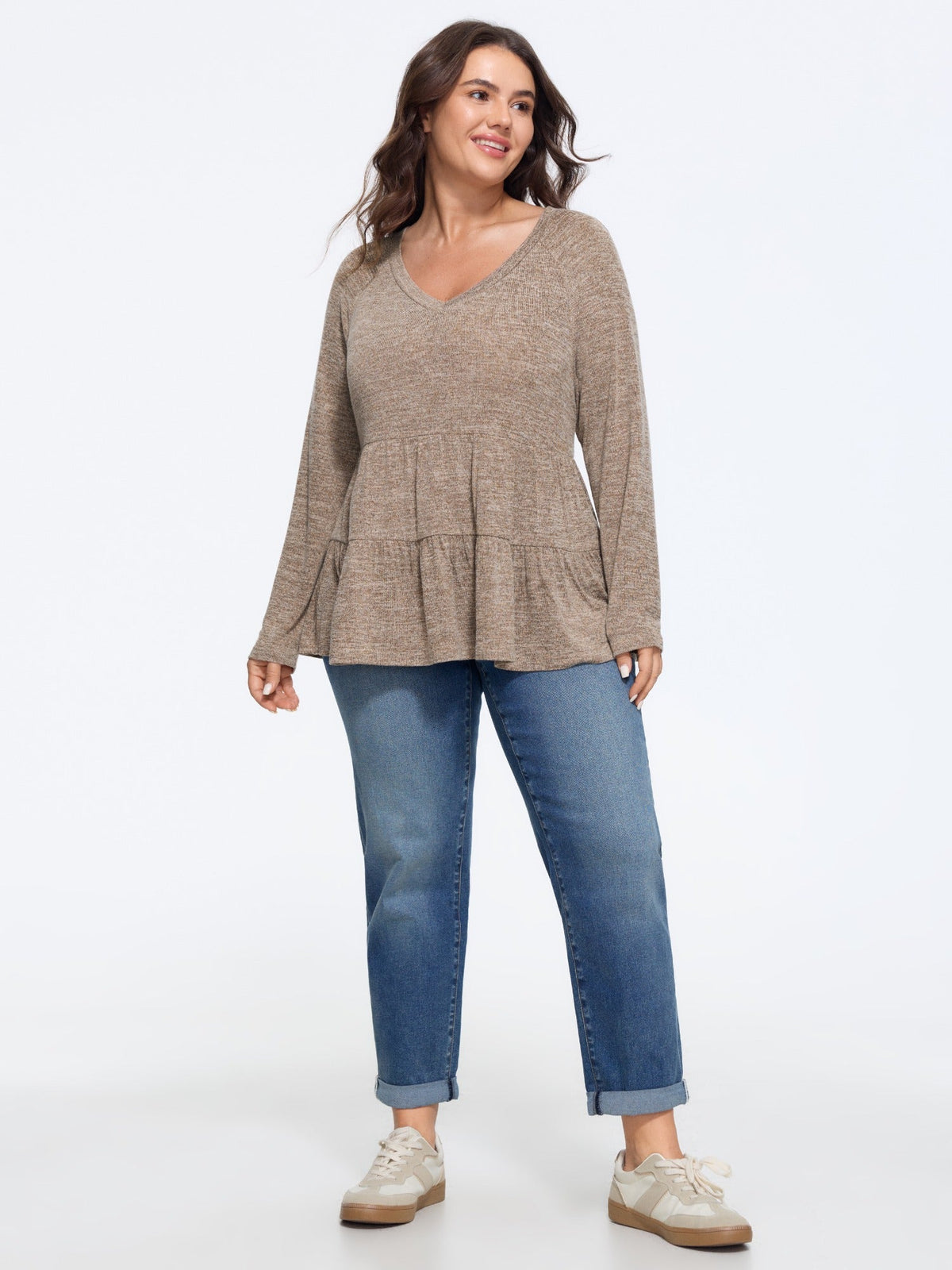 Supersoft Stretch Tiered Ruffle Hem Top