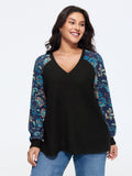 Stretch Floral Print Raglan Sleeve Sweatshirt