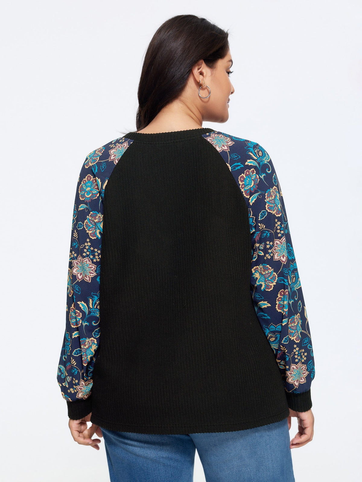 Stretch Floral Print Raglan Sleeve Sweatshirt