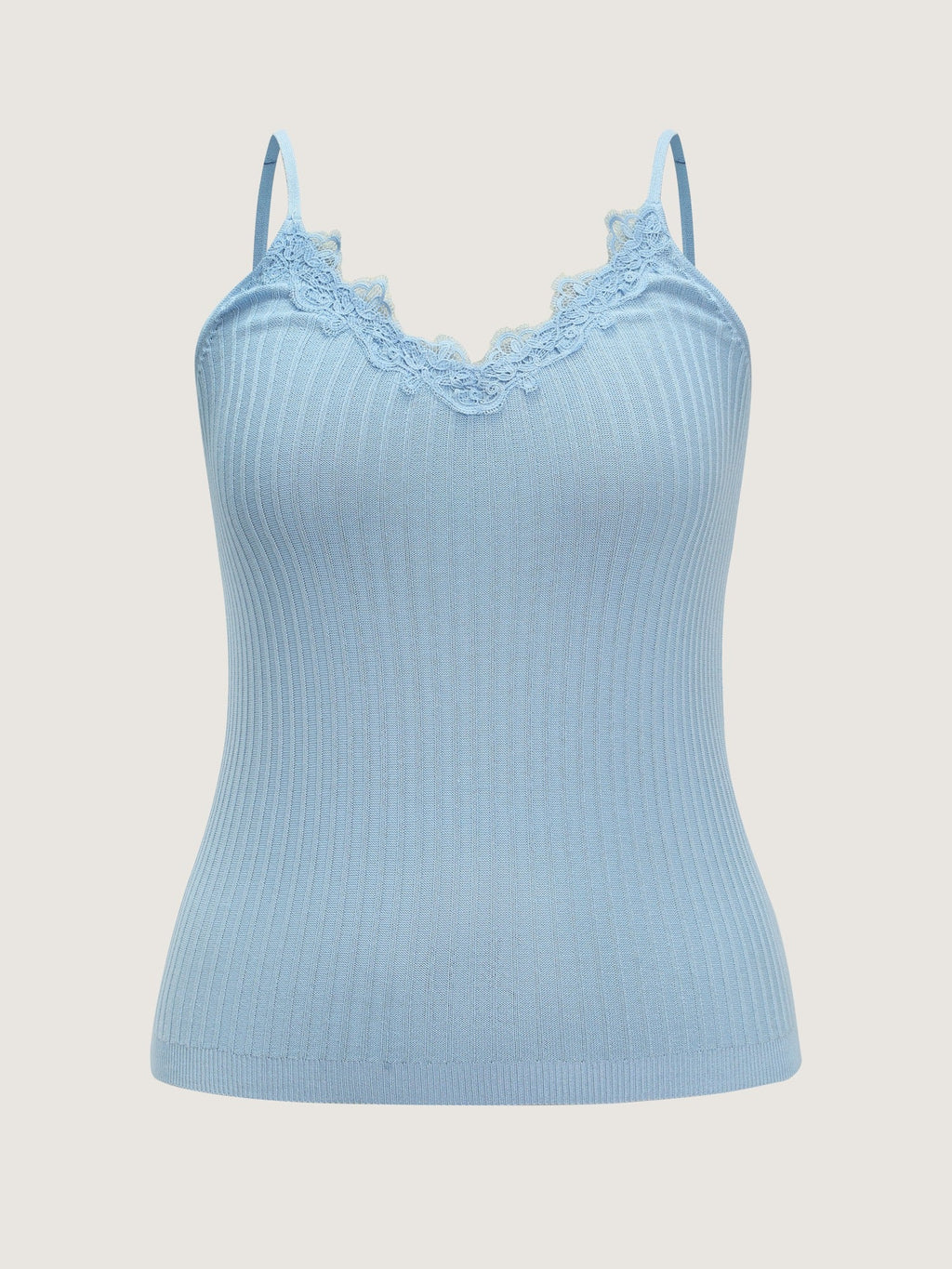 V‑Neck Lace Trim Ribbed Knit Cami Top