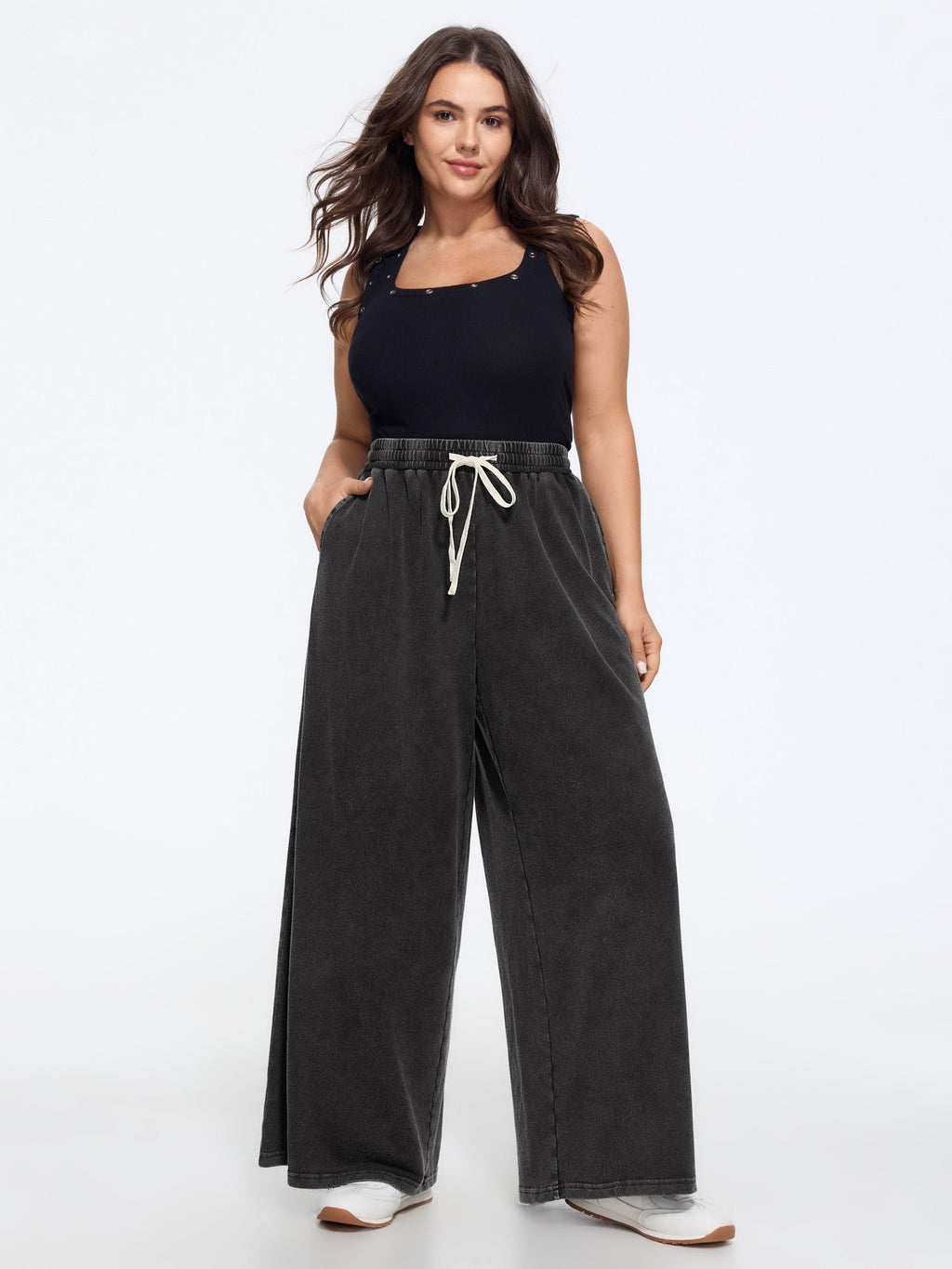 Vintage Washed Stretch Wide Leg Pants