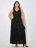 Satin Cowl Neck Pocket Sleeveless Jumpsuit