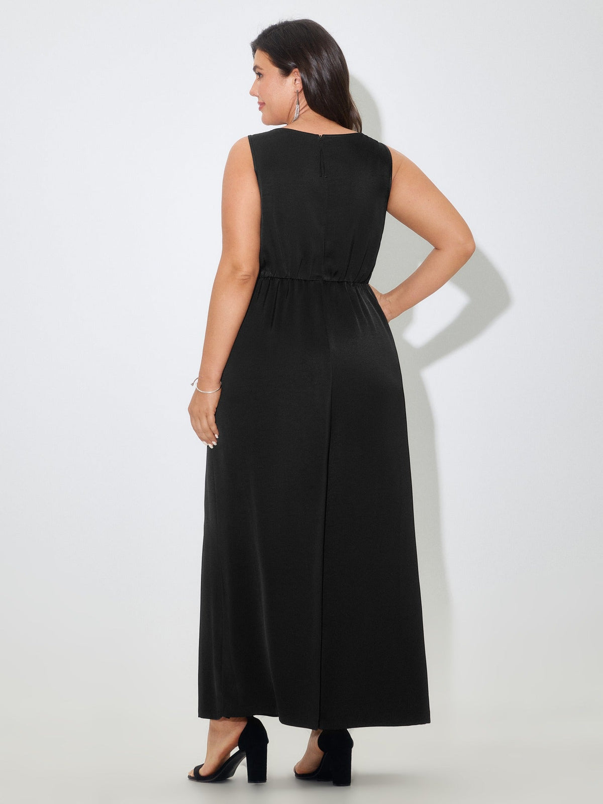 Satin Cowl Neck Pocket Sleeveless Jumpsuit