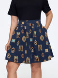 Retro Cat Frame Print Pockets Skirt