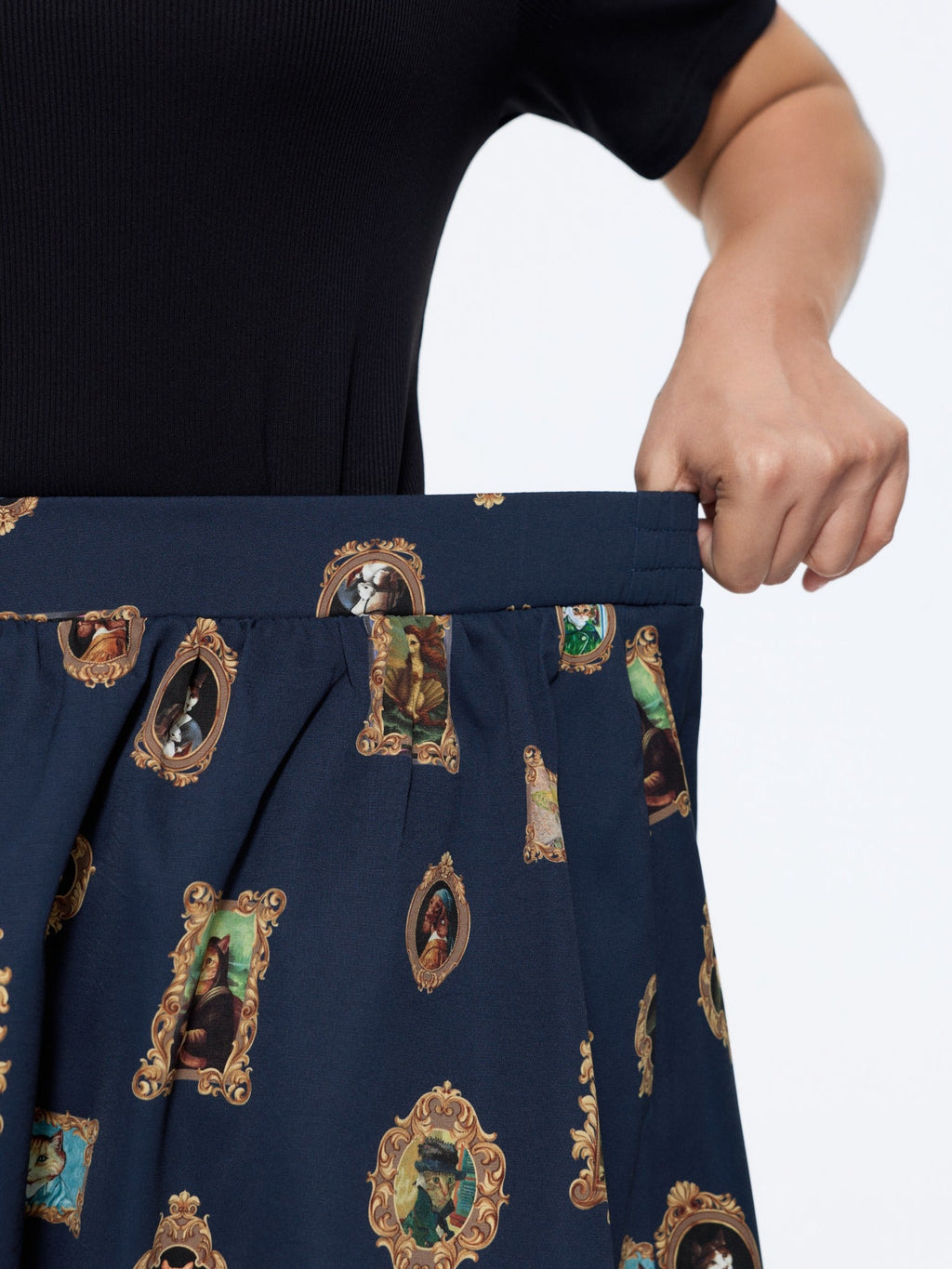 Retro Cat Frame Print Pockets Skirt