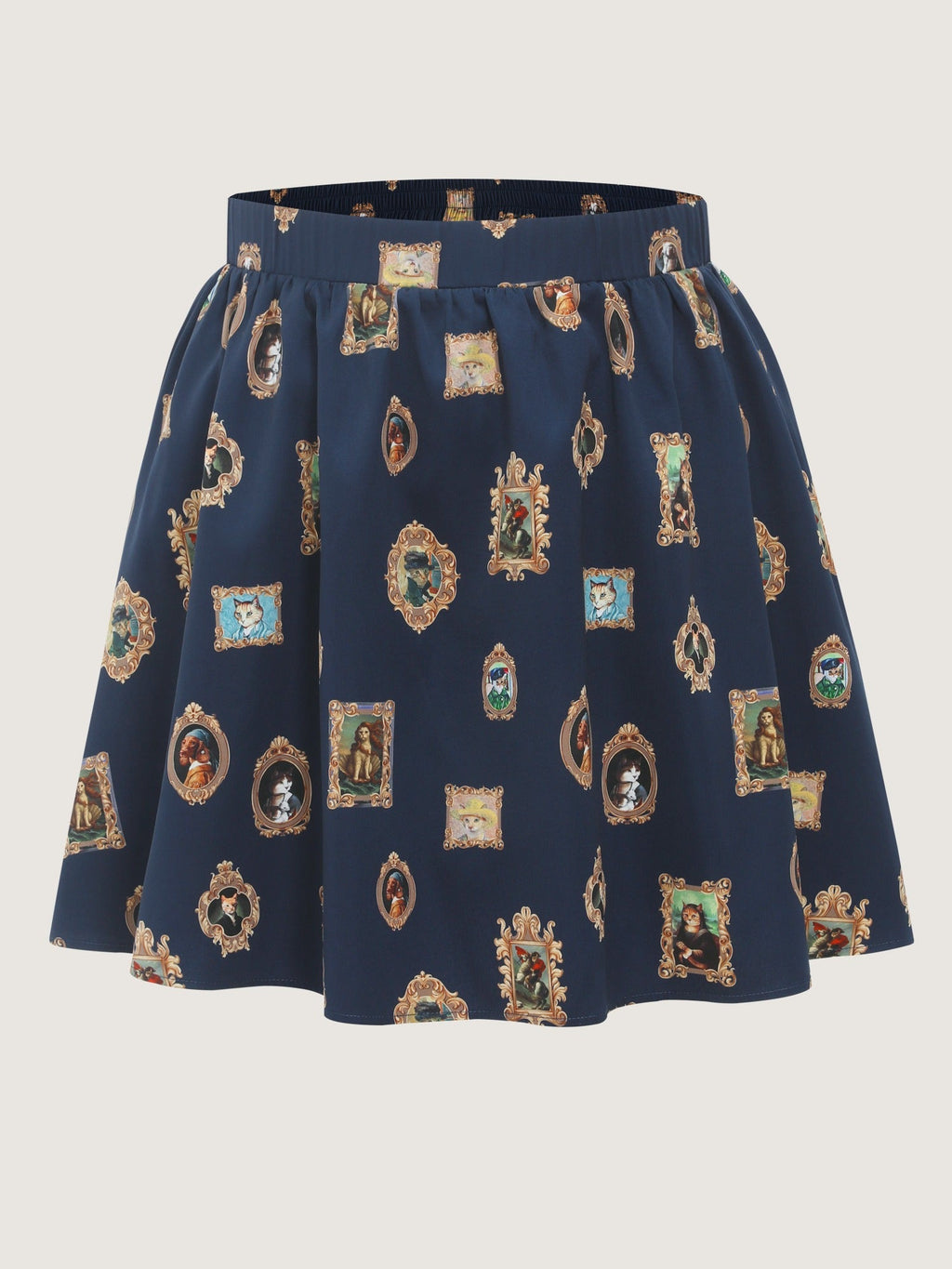 Retro Cat Frame Print Pockets Skirt