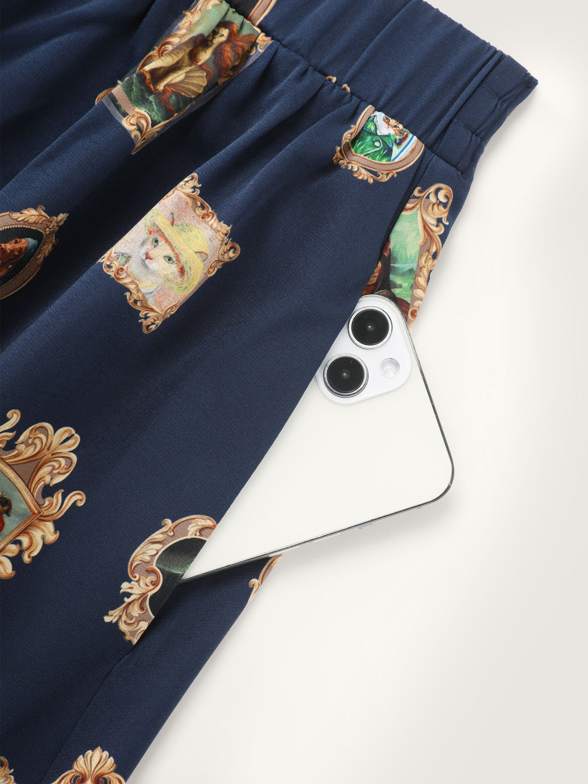 Retro Cat Frame Print Pockets Skirt