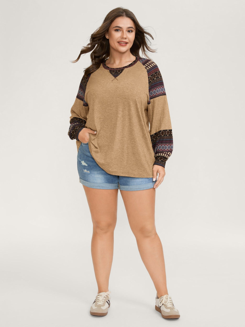 Supersoft Boho Stripes Spliced T-Shirt