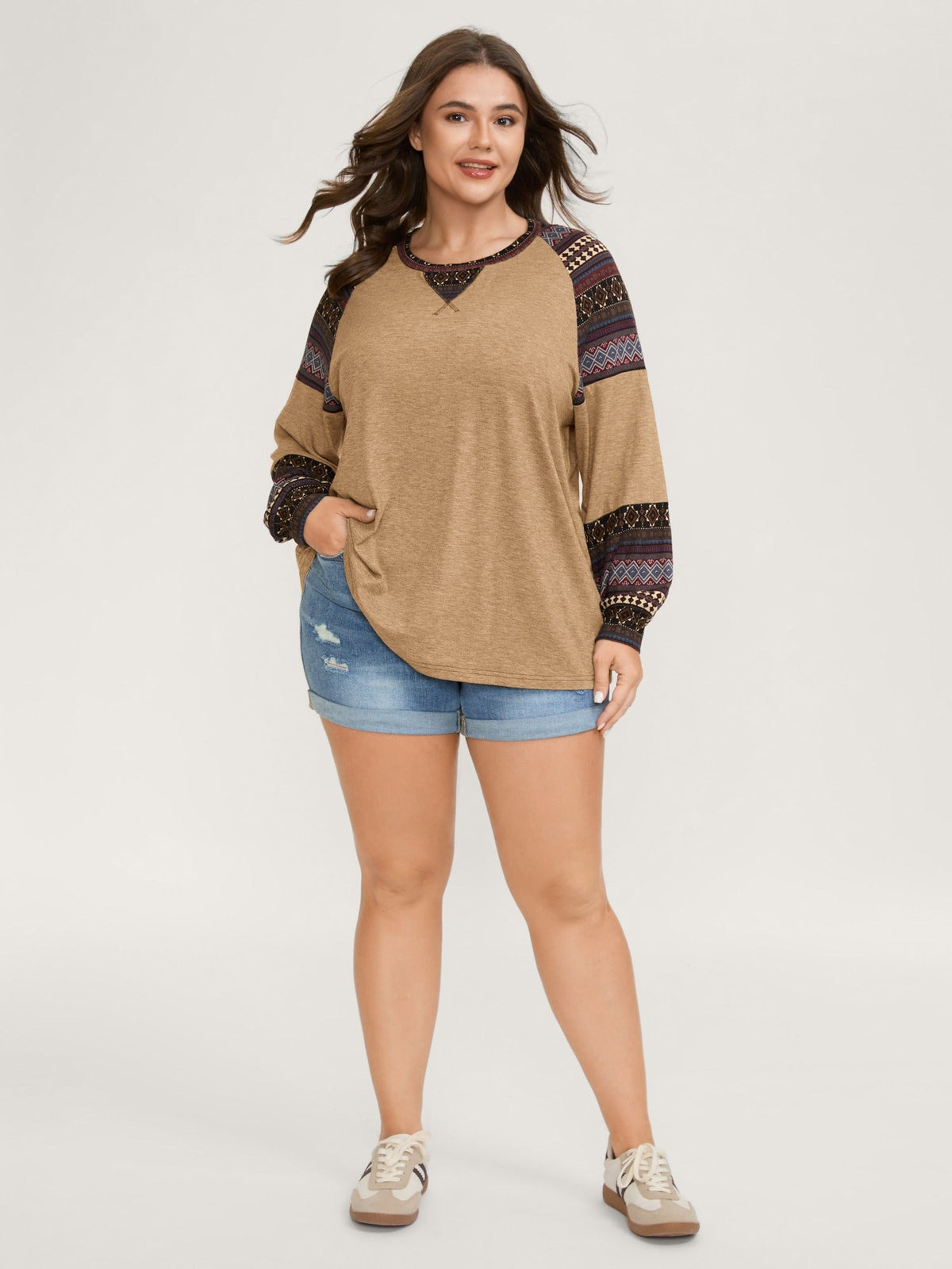 Supersoft Boho Stripes Spliced T-Shirt