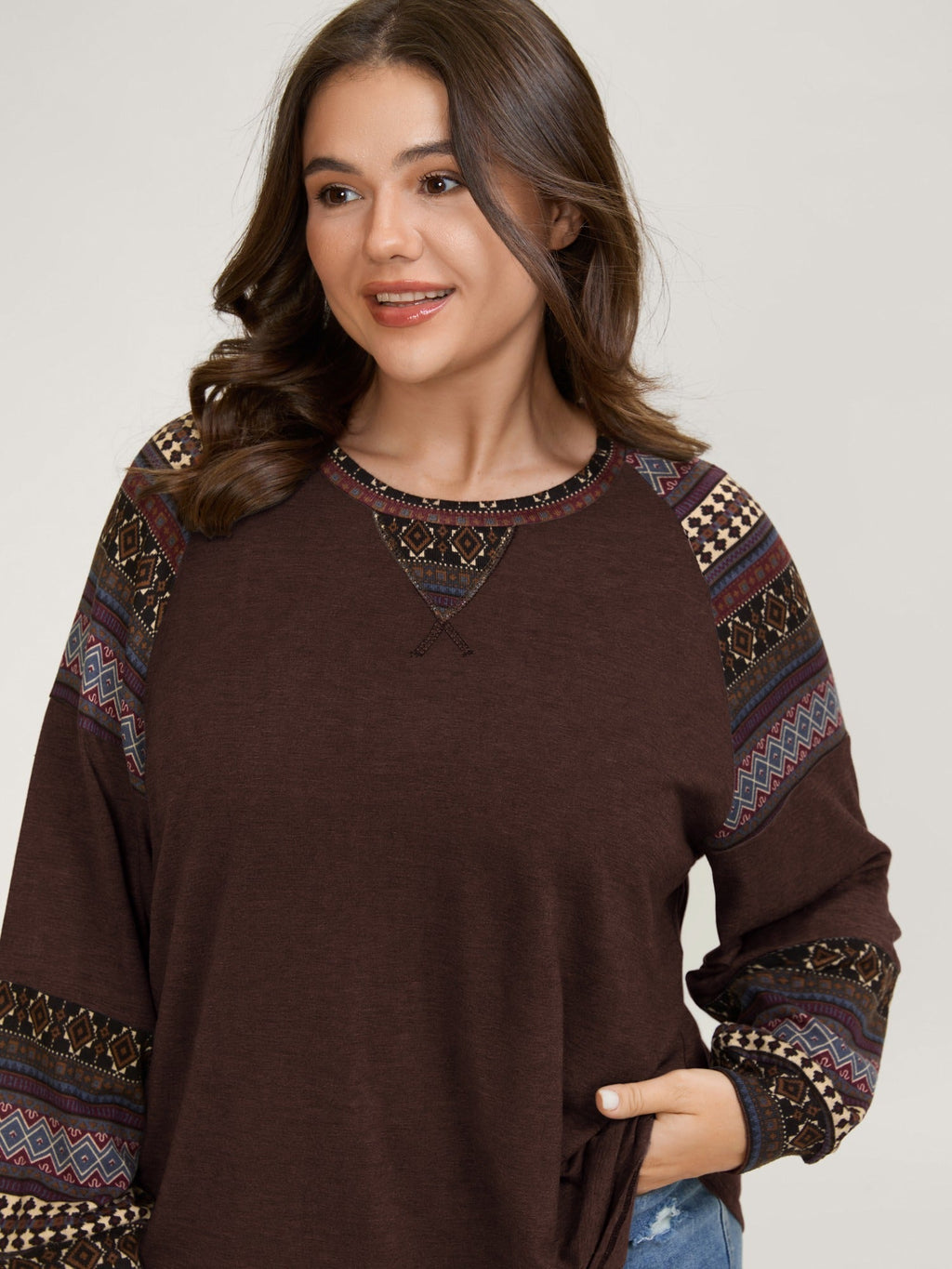 Supersoft Boho Stripes Spliced T-Shirt
