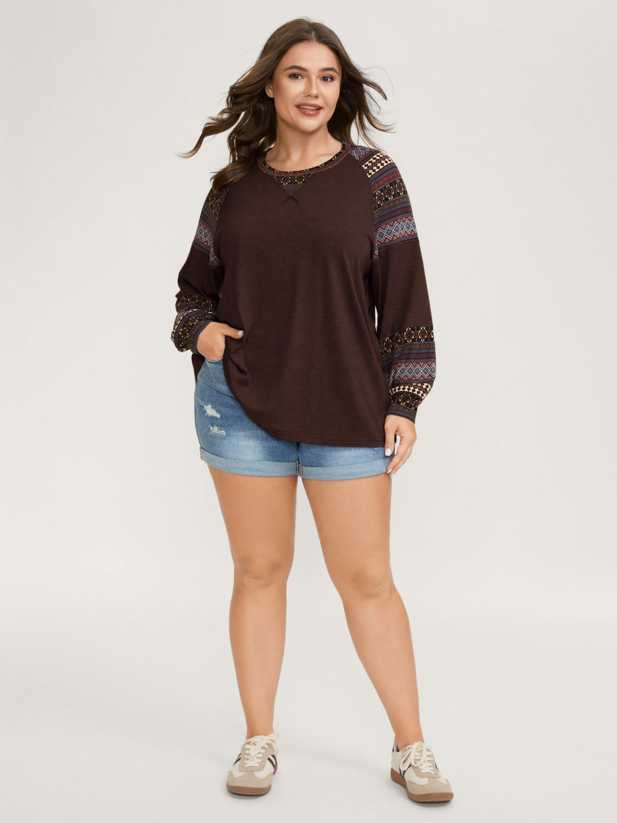 Supersoft Boho Stripes Spliced T-Shirt