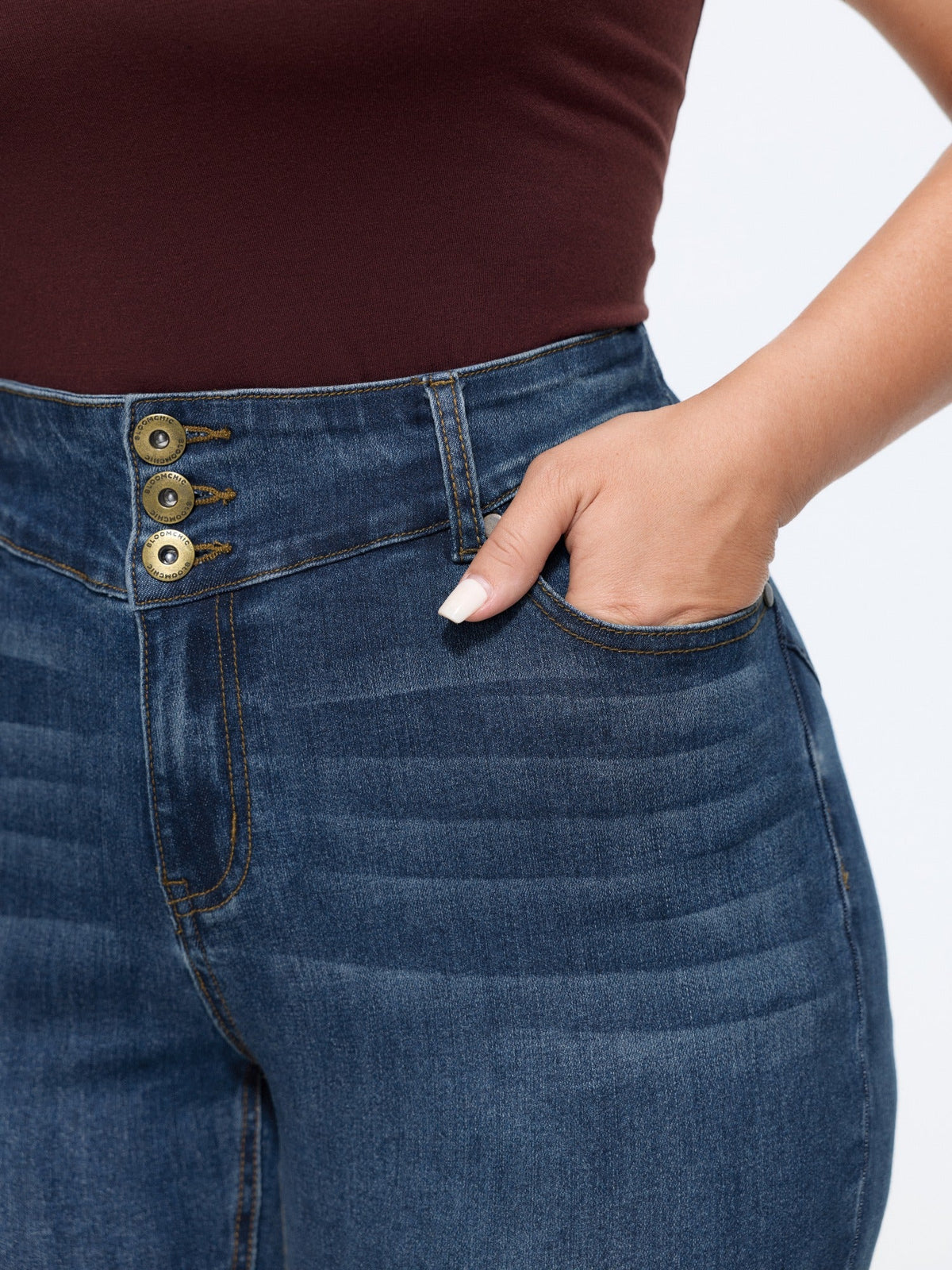 Stretch Triple‑Button Closure Skinny Jeans