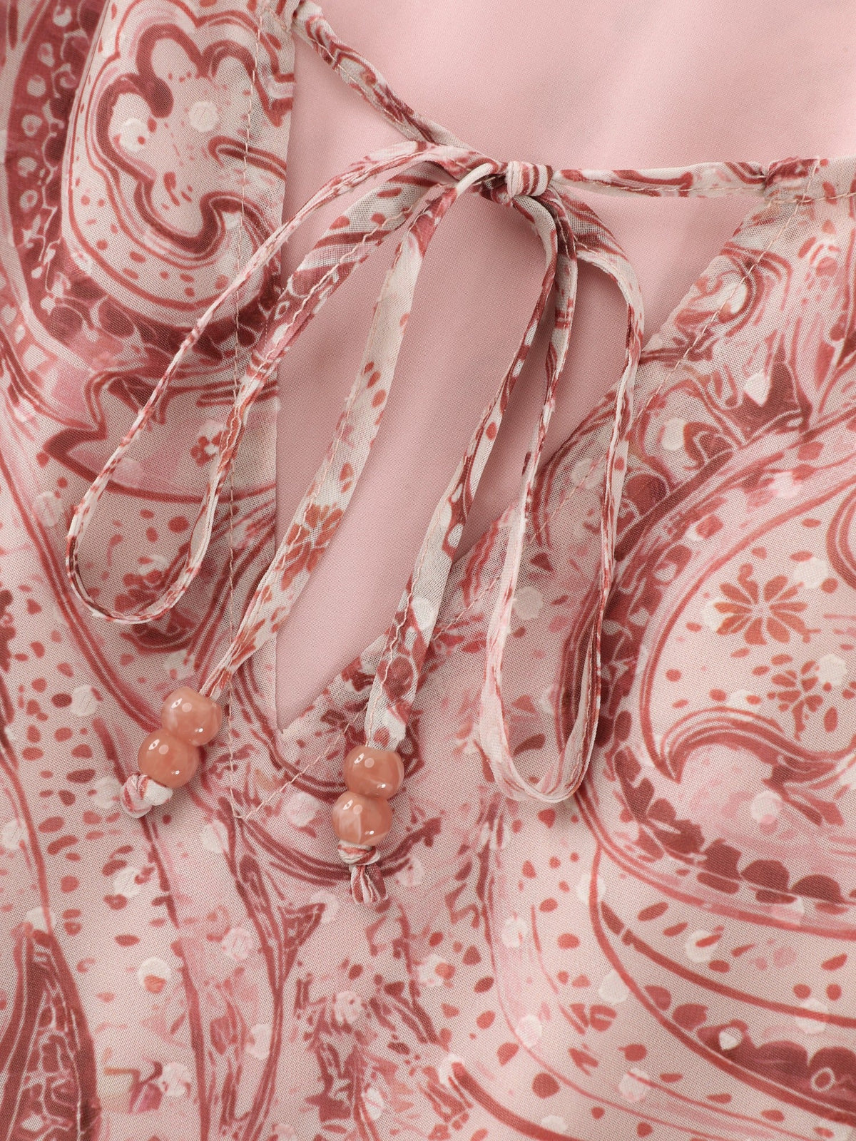 Paisley Print Tie Keyhole Neck Shirred Waist Mini Dress