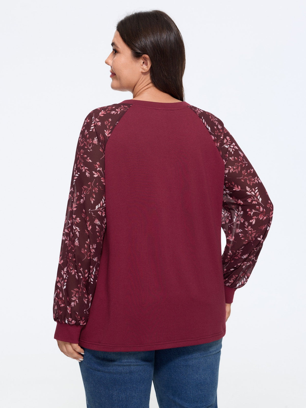 Floral Print Chiffon Raglan Sleeve Sweatshirt