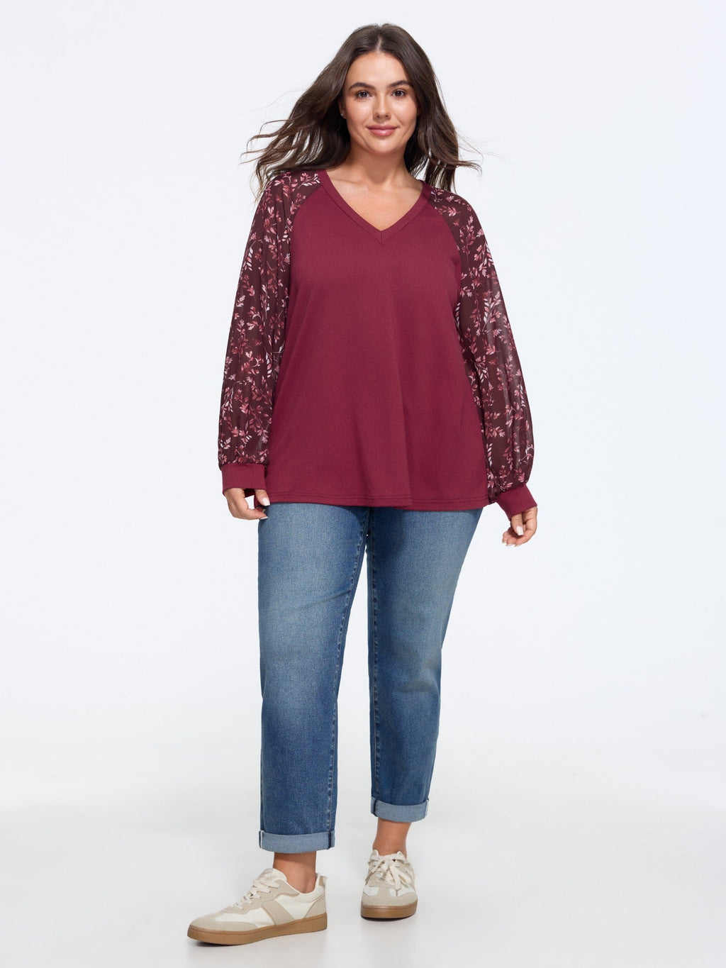 Floral Print Chiffon Raglan Sleeve Sweatshirt