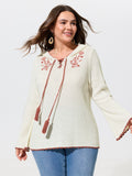 Floral Embroidery Tassel Tie Front Flare Sleeve Pullover